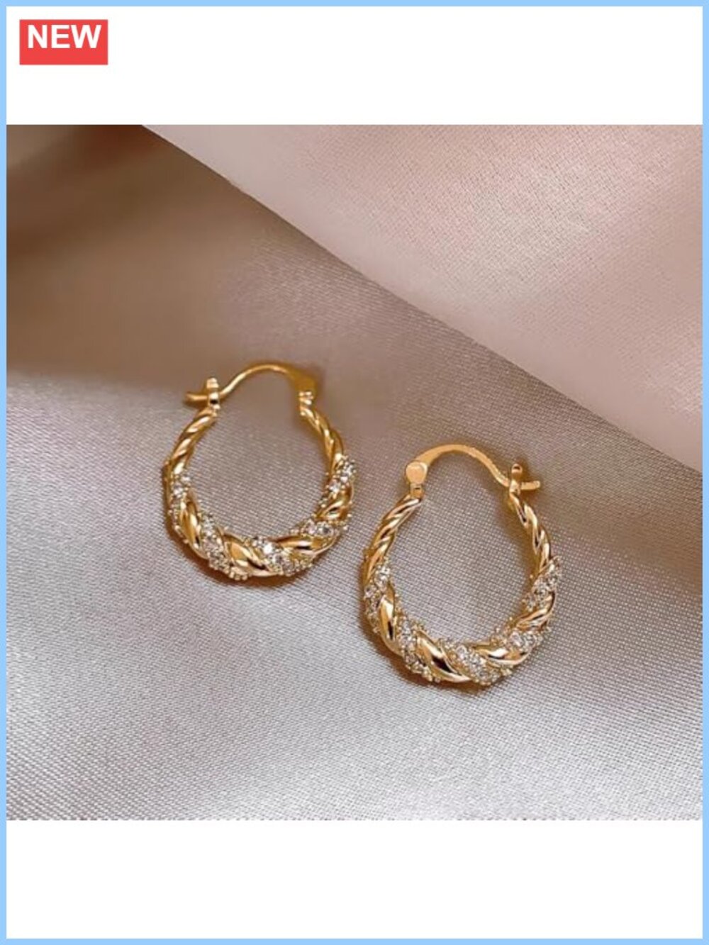 Fancy Twist Design Hoop Earrings with Dazzling CZ Trendy Jewelry for Women